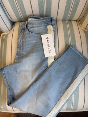 Athleta Light Blue Straight leg crop Jeans with Cream Side Stripe